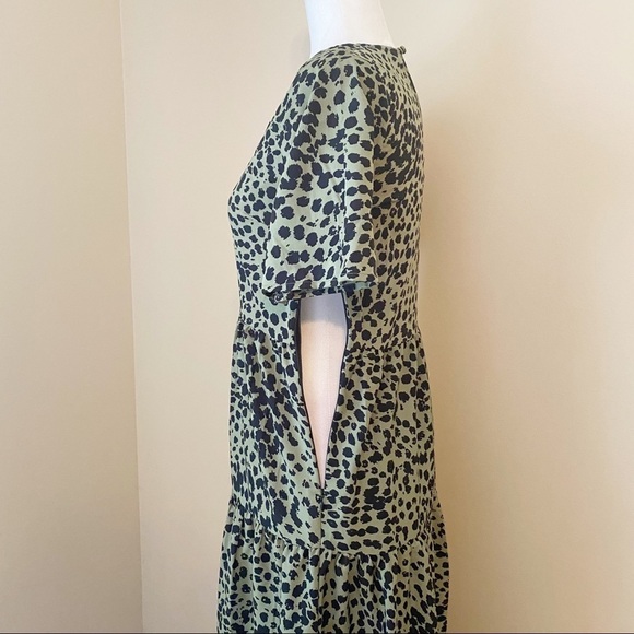 Nasty Gal NEW Tiered Midi Animal Print Green and Black Dress - 6 - Picture 7 of 10